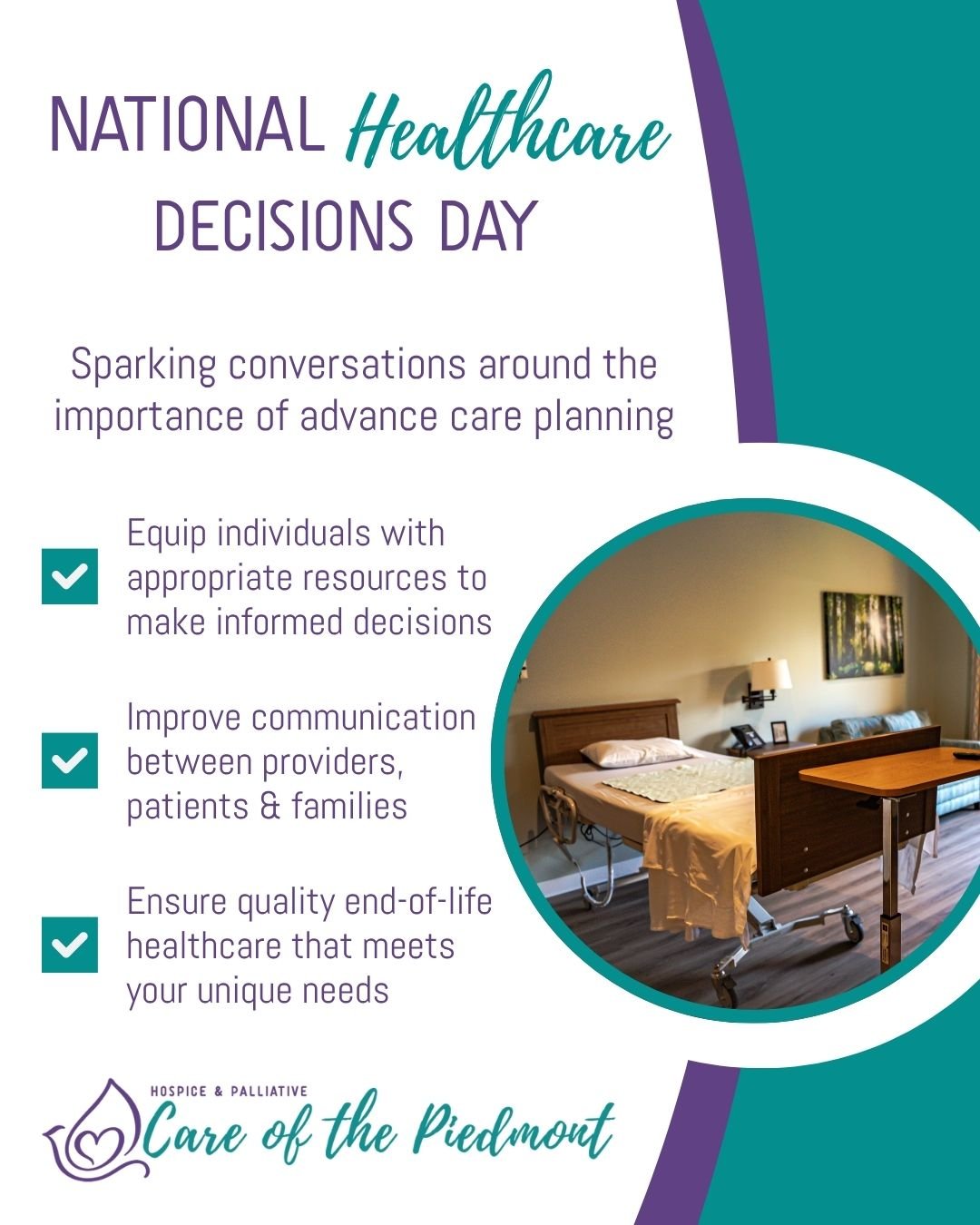 April 16 is National Healthcare Decisions Day, and Hospice &amp; Palliative Care of the Piedmont recognizes the importance of advance care planning. 🌟 There are plenty of resources available to support your journey and ensure quality end-of-life car