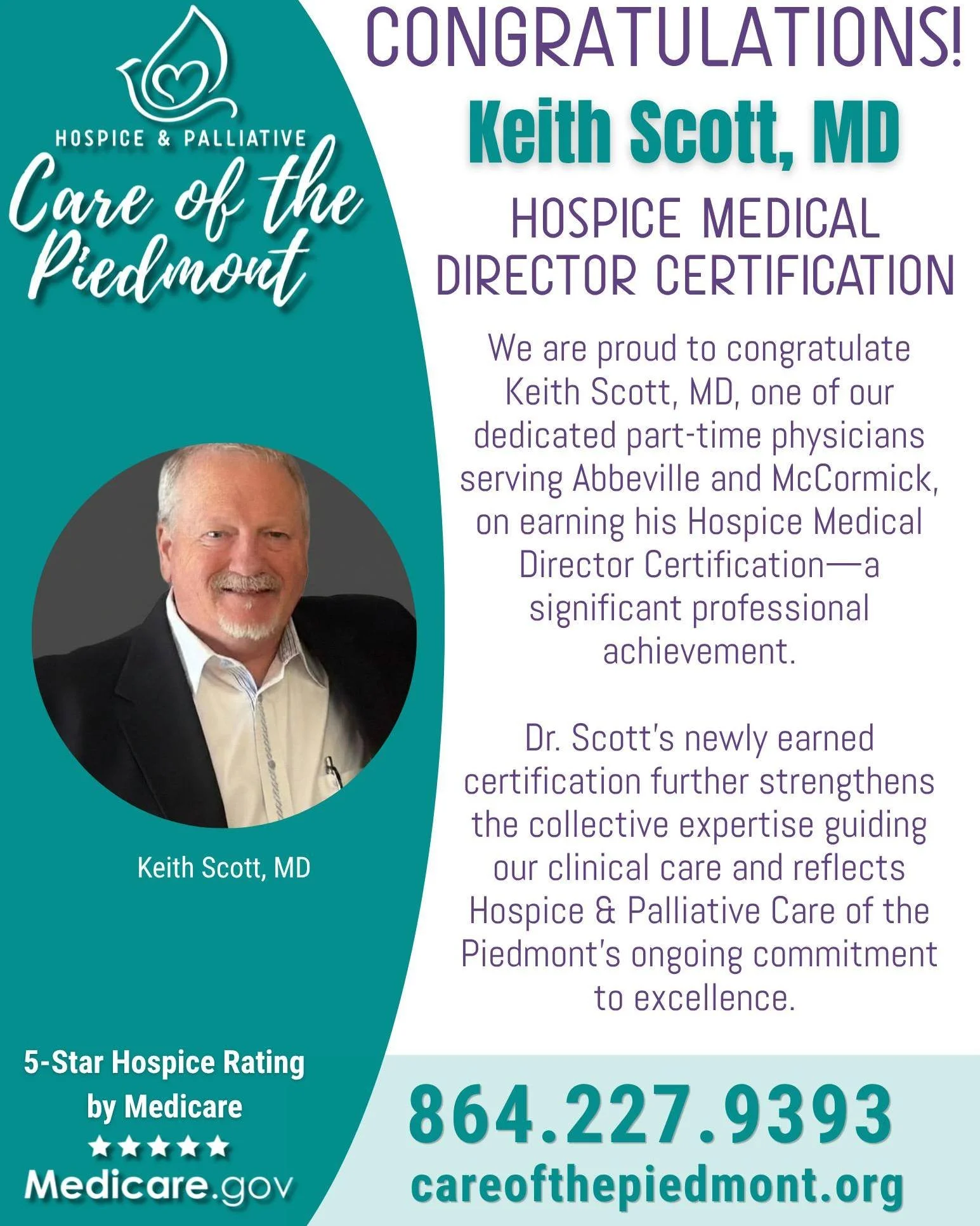 🎉Congratulations to Dr. Keith Scott on earning his Hospice Medical Director Certification (HMDC)!👏

Please join us in celebrating this outstanding accomplishment!
#HospiceCare #PalliativeCare #HealthcareExcellence #HMDC #HospicePhysician #RuralHeal