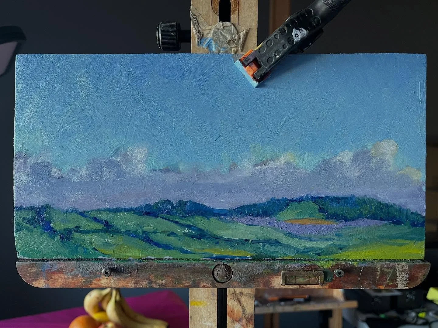 Day 3 #stradaeasel 

A little &lsquo;plein air&rsquo; from inside the studio looking over Wicklow hills. 
6x12 inch | Oil on wood panel
.
.
.
.
.
#pleinairpainting #stradaeaselchallenge #landscape_captures #landscapeart