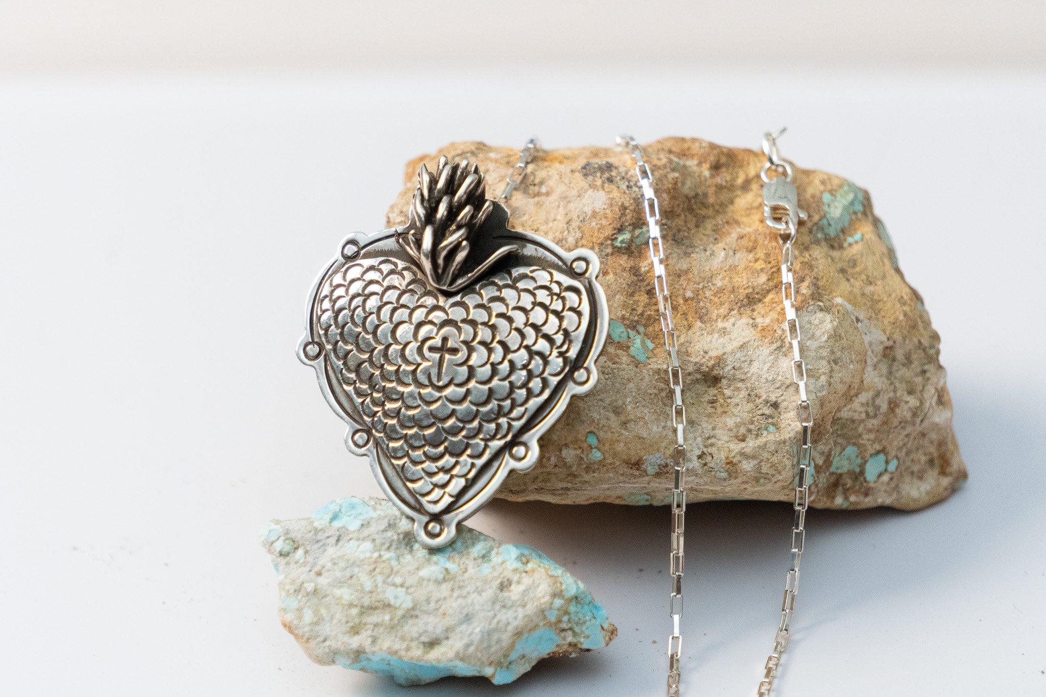 Flaming Silver Heart Pendant