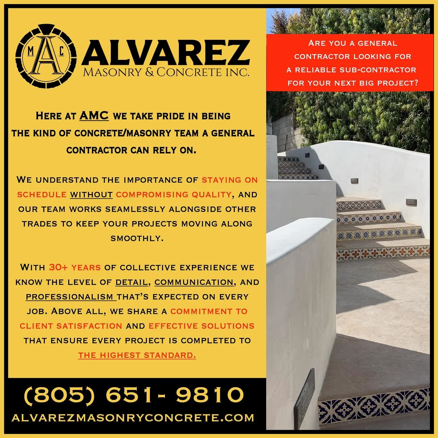 Partner with the best Concrete Subcontractors in your area. Work with companies that share the same goal: Customer satisfaction. Here at AMC we leverage our expertise in the field to bring efficiency, great communication and smooth operations. Build 