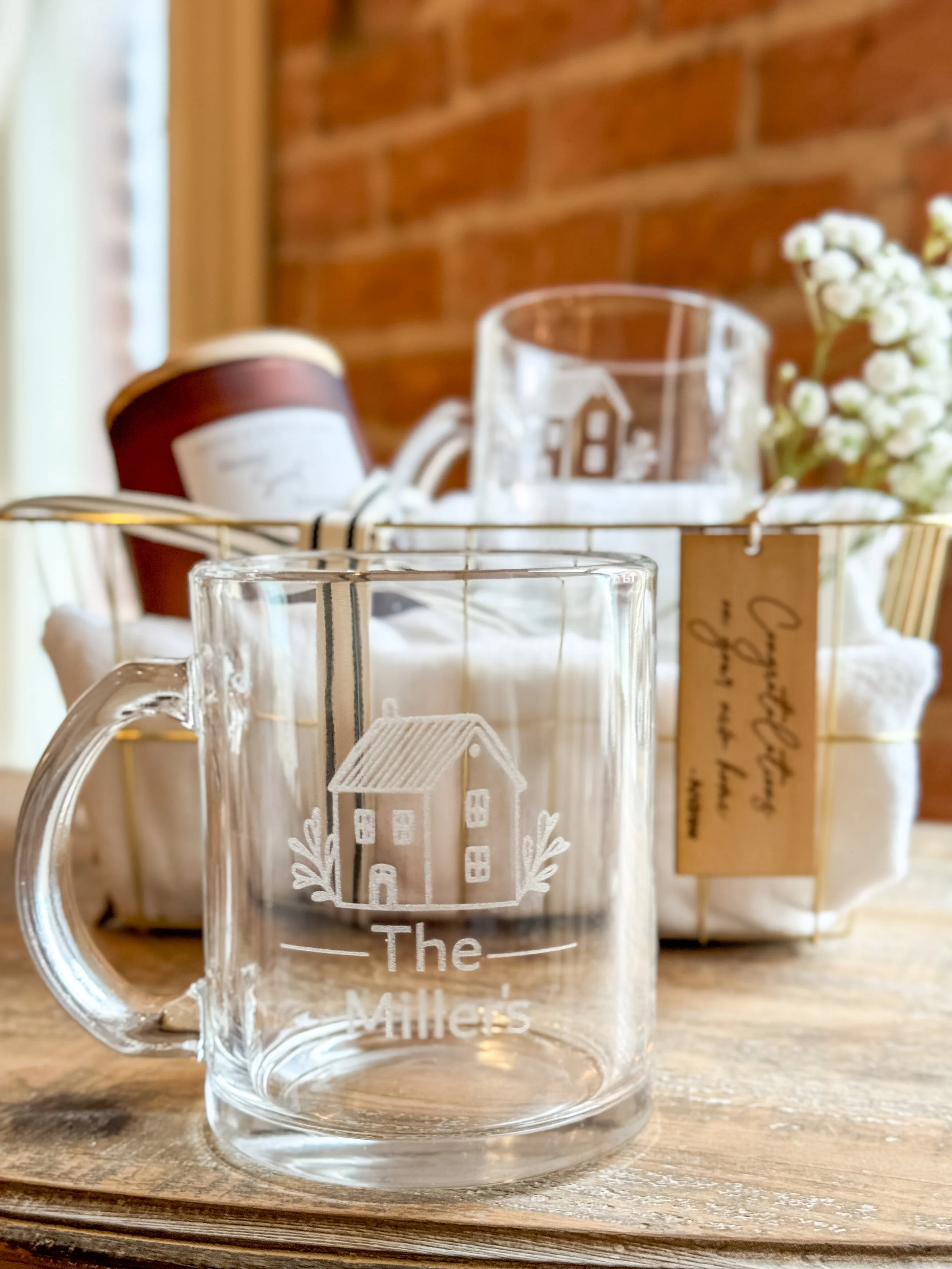 Personalized Housewarming Gift Basket. Coffee mugs. Candle
