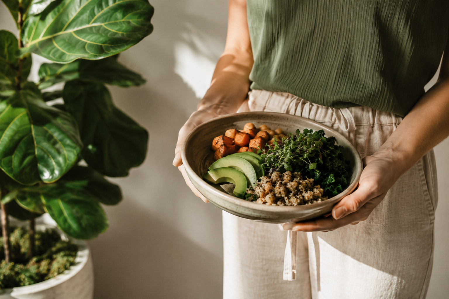 nutritious bowl of whole foods held in hands