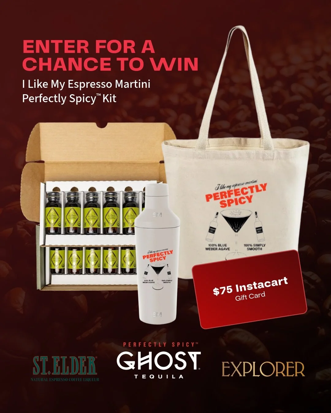 You + your BFF 🤝 Perfectly Spicy&trade;️ espresso martinis

𝐇𝐎𝐖 𝐓𝐎 𝐄𝐍𝐓𝐄𝐑
☕️ Follow @ghosttequila, @drinkstelder, and @explorercoldbrew on Instagram from your public IG account
🌶️ Comment on THIS post with #GhostTequila_Sweepstakes and an 