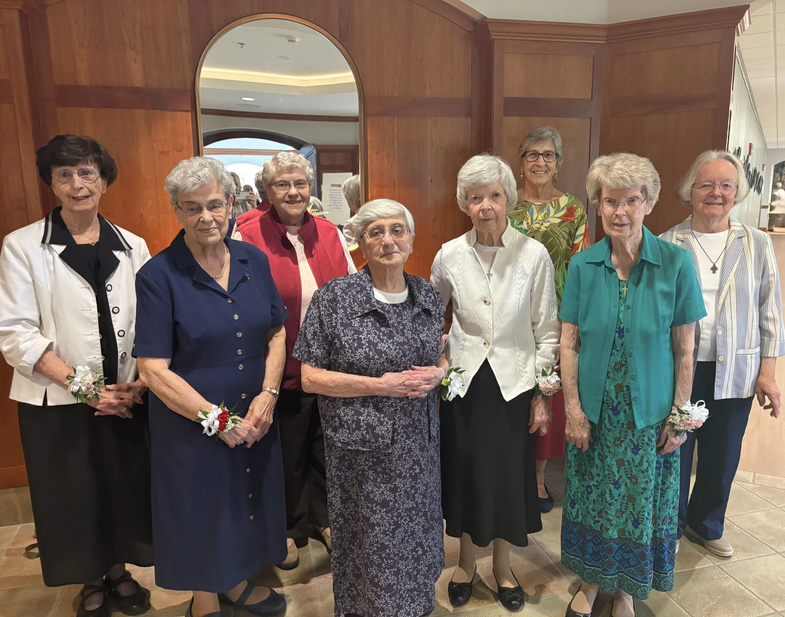 70 Years (l-r): Sisters Janice Morgan, Kay Lurz, Dorothy Meisenzahl, Marian Dimino, Francella Quinn, Marlena Roeger, Cathy Judge, and Pat Flass

Not pictured: Sisters Yvonne Blind and Mary Louise Heffernan