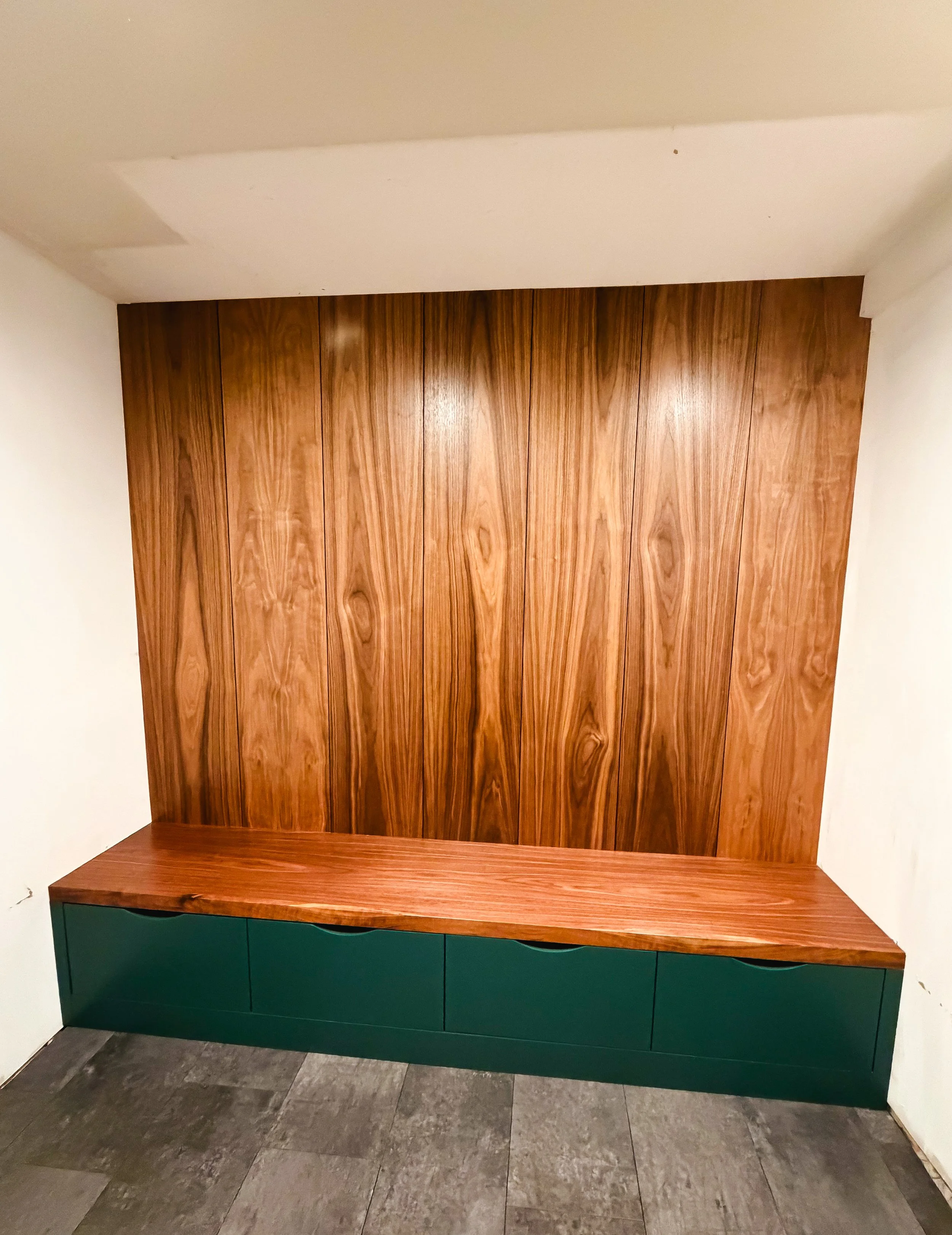 Walnut mudroom built-in
