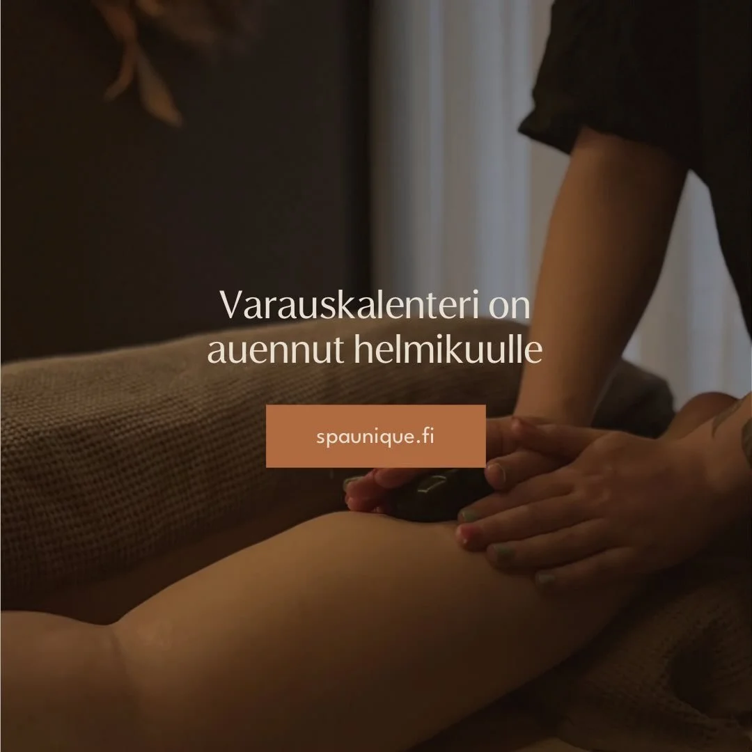 Varauskalenteri avattu helmikuulle ✨

Viel&auml; enn&auml;t&auml;t varata t&auml;m&auml;n vuoden loppuun syksyn kausihoidot, mik&auml;li joku hoito on j&auml;&auml;nyt erityisesti kutkuttamaan. 🫶

L&auml;mpim&auml;sti tervetuloa rentoutumaan hoitola