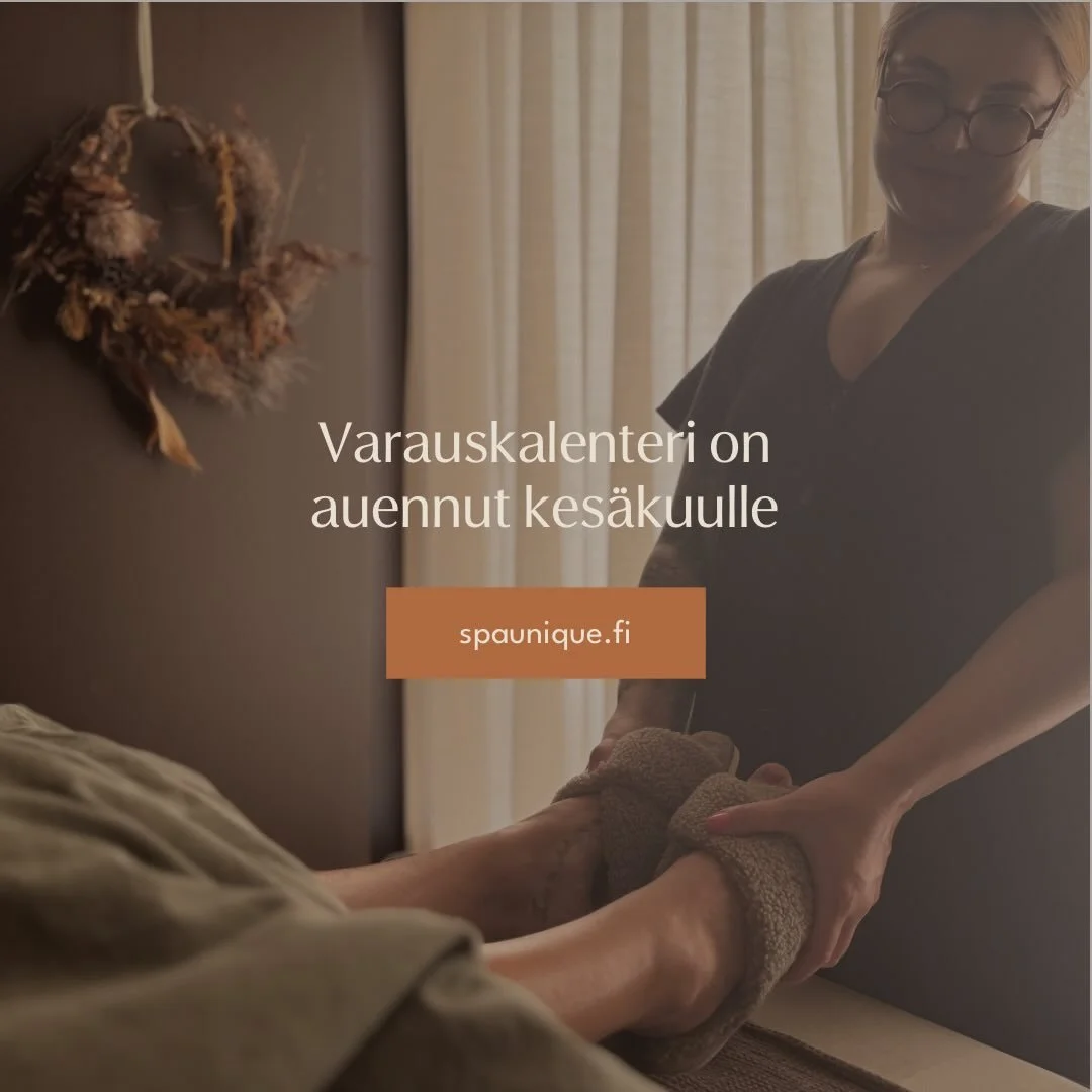 Kes&auml;kuun ajanvaraus avattu! ✨

L&auml;mpim&auml;sti tervetuloa rentouttaviin hoitoihin ja huoltamaan jalat kohti sandaalikelej&auml;. 👣

Hoitola palvelee sopimuksen mukaan seuraavasti

Ma-Pe 8.00-21.00

La-Su 9.00-17.00

N&auml;hd&auml;&auml;n 