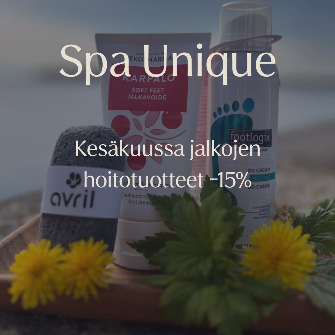 Kes&auml;kuussa hoidetaan jalkoja! Nyt saat kaikista jalkojen hoitotuotteista -15%☀️

#spaunique_kuopio #jalkojenhoito #kosmetologikuopio #ihonhoito #kes&auml;