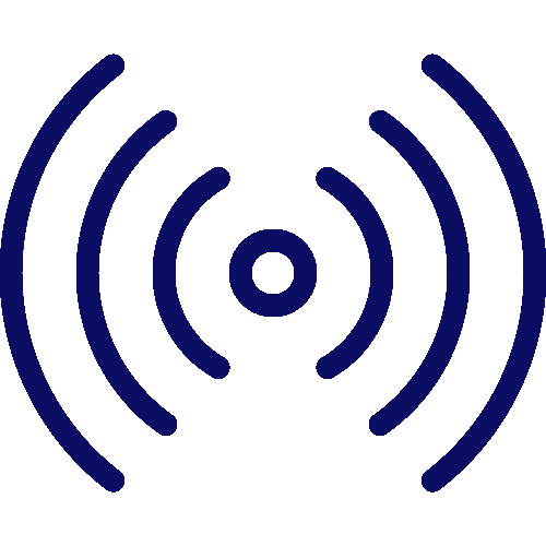 Blue wireless signal icon on black background
