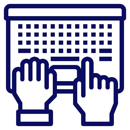 Icon of two hands typing on a computer keyboard