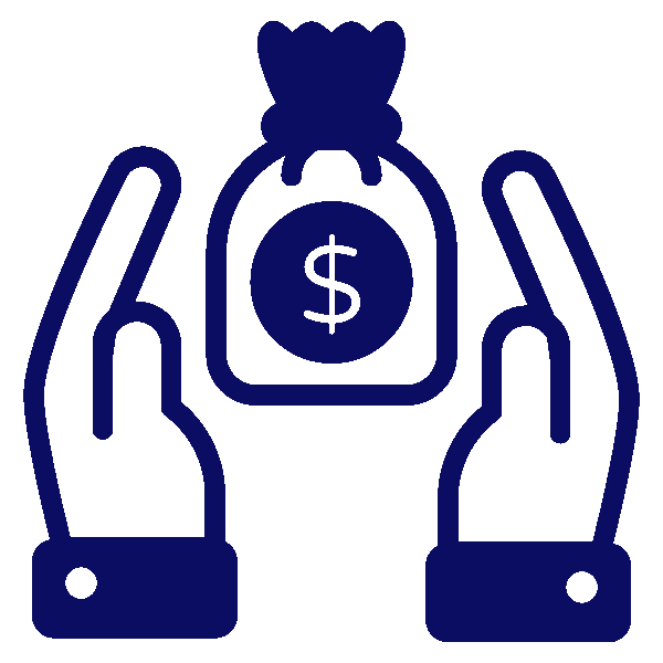 Icon of hands holding a money bag with a dollar sign.