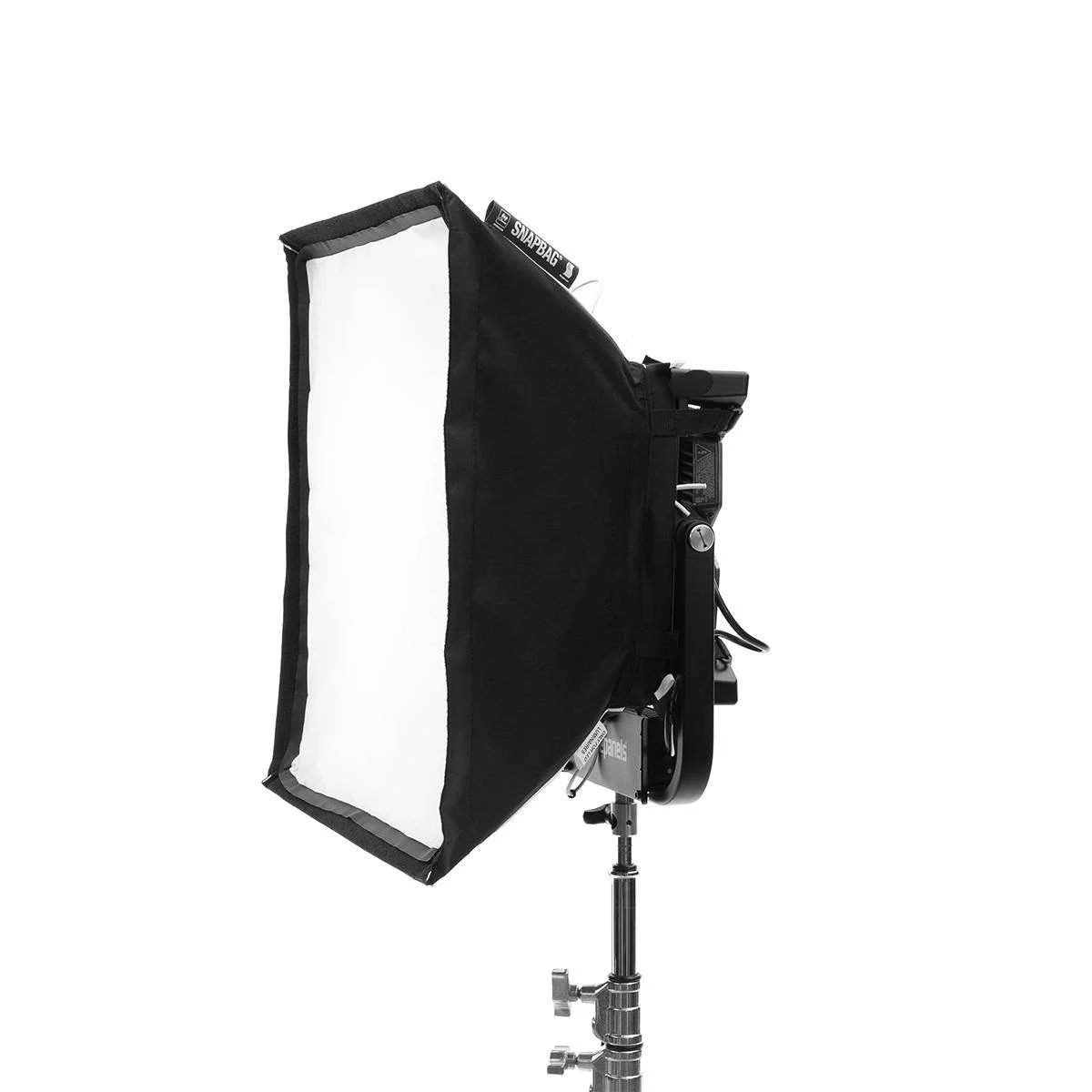 Litepanel Gemini 1X1 with large black softbox on a stand.