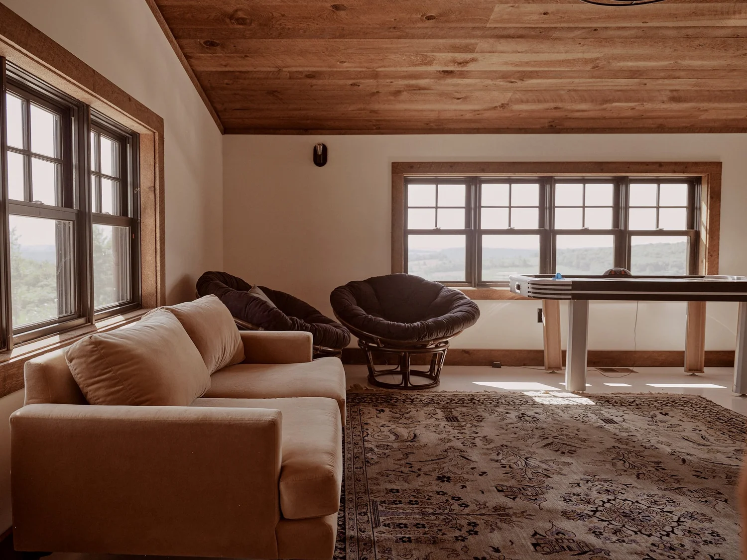 Loft seating under the roofline