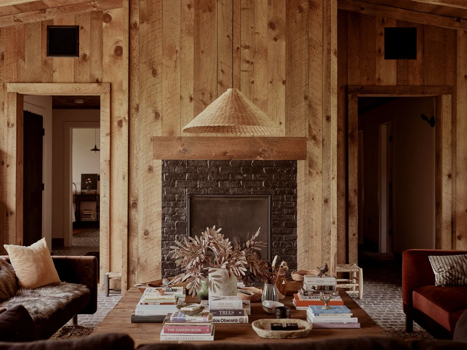 The fireplace wall and the built-in reading nook