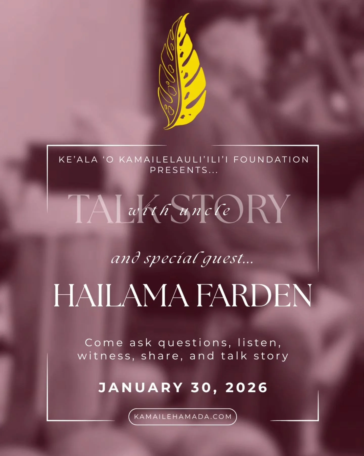 Join us for Talk Story with Uncle, featuring special guest Hailama Farden, as we journey through the moʻokūʻauhau of Queen Liliʻuokalani and the events leading up to the overthrow of the Hawaiian Kingdom.

📅 Friday, January 30
 🕡 6:30 &ndash; 8:30 