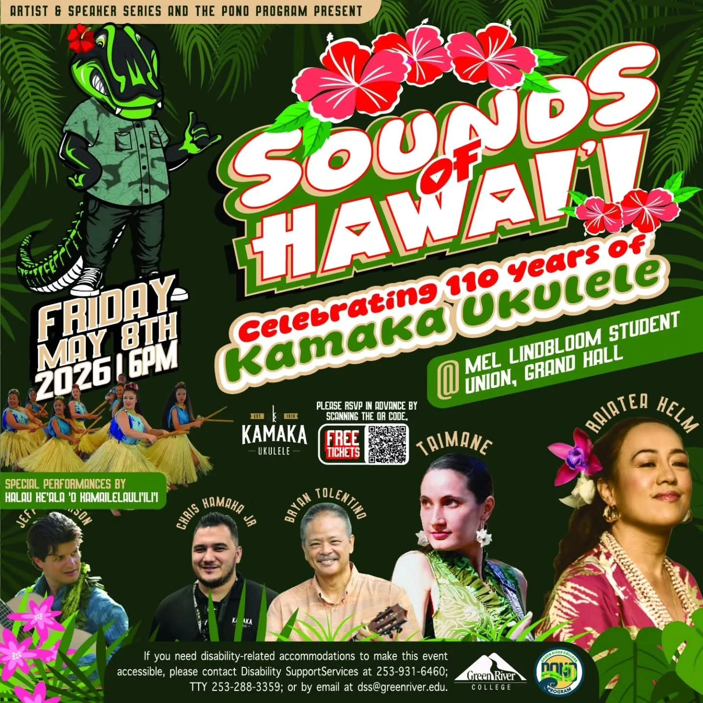 We&rsquo;re honored to help open this very special show celebrating 110 years of Kamaka Ukulele at Green River College&rsquo;s annual Sounds of Hawaiʻi. Join us for an evening of incredible music featuring Jeff Peterson, Chris Kamaka Jr., Bryan Tolen