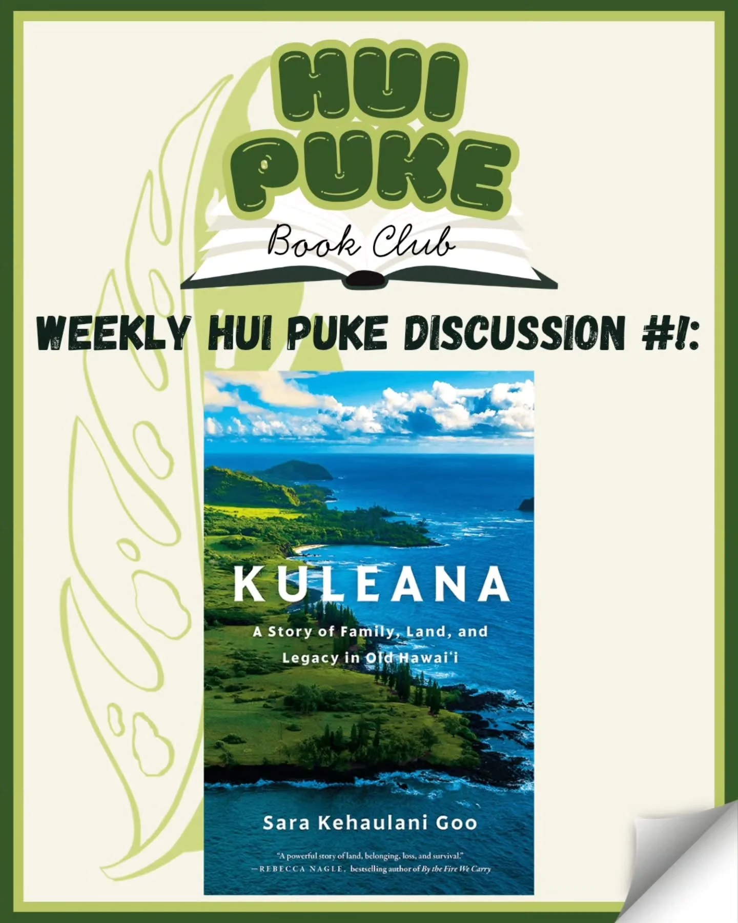 📘 Hui Puke - Kuleana by @saragoo.author 
📗 Week 1 Discussion

Kuleana explores the tension between living in the diaspora and maintaining cultural ties.

❓️What challenges and possibilities does Sara highlight about being Hawaiian away from Hawaii?