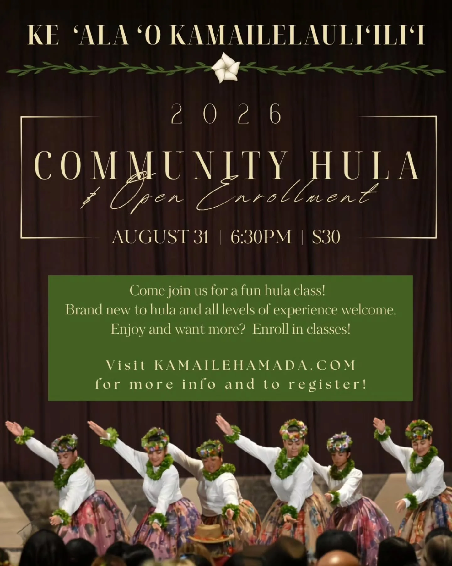 There's a place for you here. ❤️

If you've been curious about hula but weren't sure where to begin, this is your invitation. If you already dance and are simply looking for an evening to reconnect with hula and community, we'd love to welcome you, t