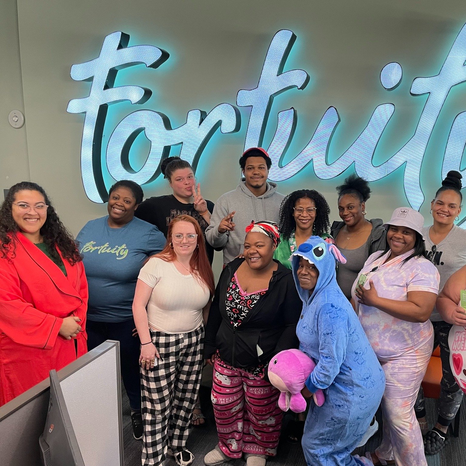 It's Stress Awareness Week at Fortuity! We're celebrating with some extra TLC for our minds and bodies and spring cleaning our workspaces and offices. 

Today is Wear Your Pajamas to Work Day! Our Team Members are having a blast showing off in their 