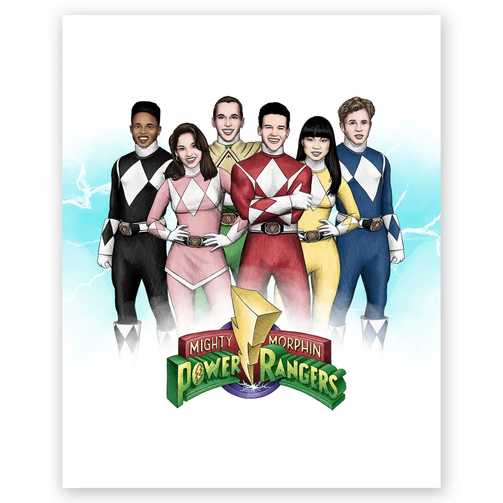 Tableau Power Rangers Sur Bois - Composition Photo 5 Parties, 165x62 Cm, Décoration Murale Moderne, Prêt à Accrocher