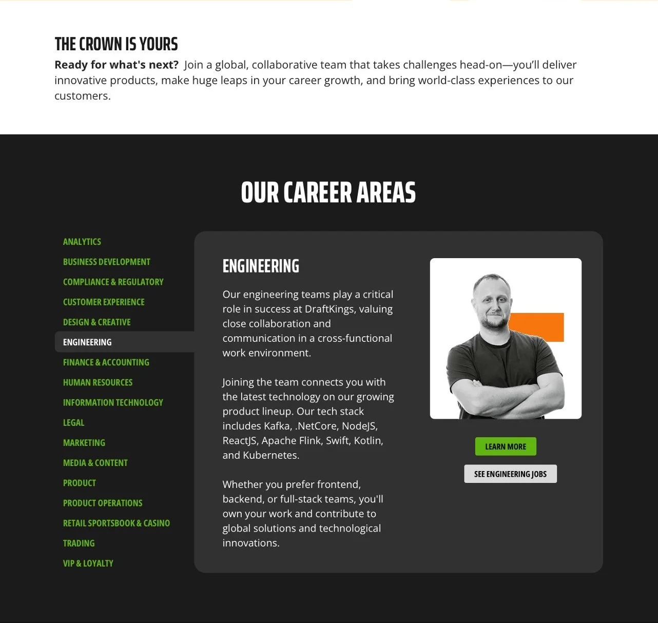 Home page introduction and career area overview
