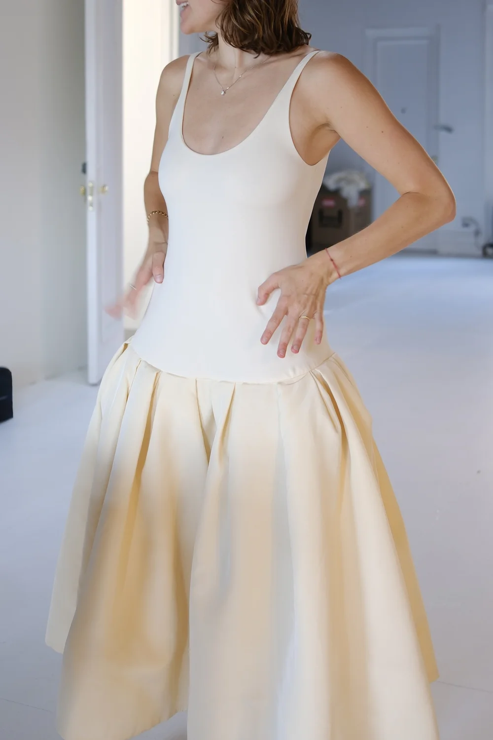 khaite drop waist dress Khaite Andrina Pleated Drop-Waist Maxi Dress