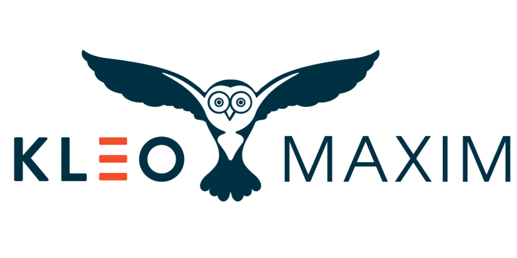 Logo with an owl with outstretched wings above the words 'KLEO MAXM' in stylized font.