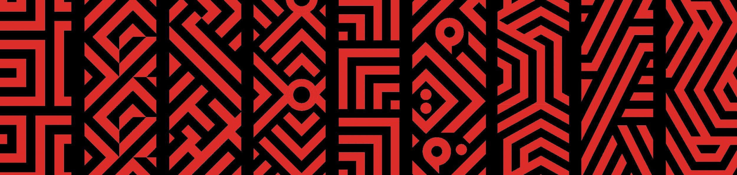 Red and black maze pattern with intricate geometric lines.