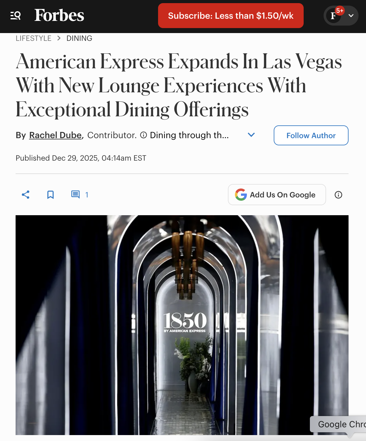 '1850 by American Express' in Forbes
