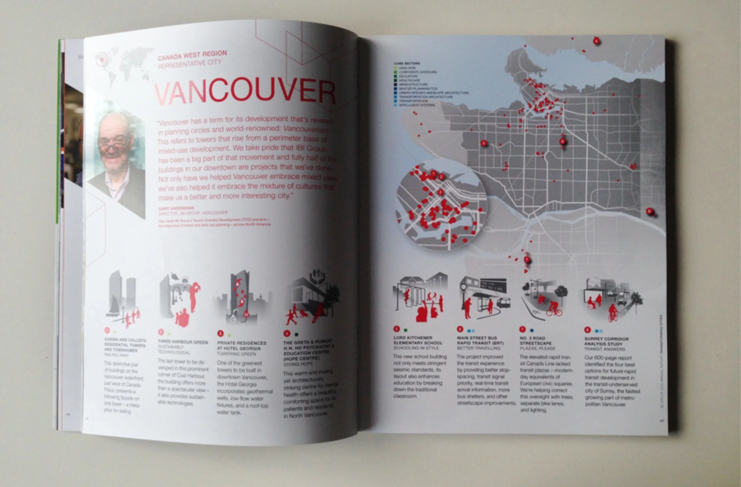 Sample Spread: Mapping and interpretive Illustrations of key projects.
