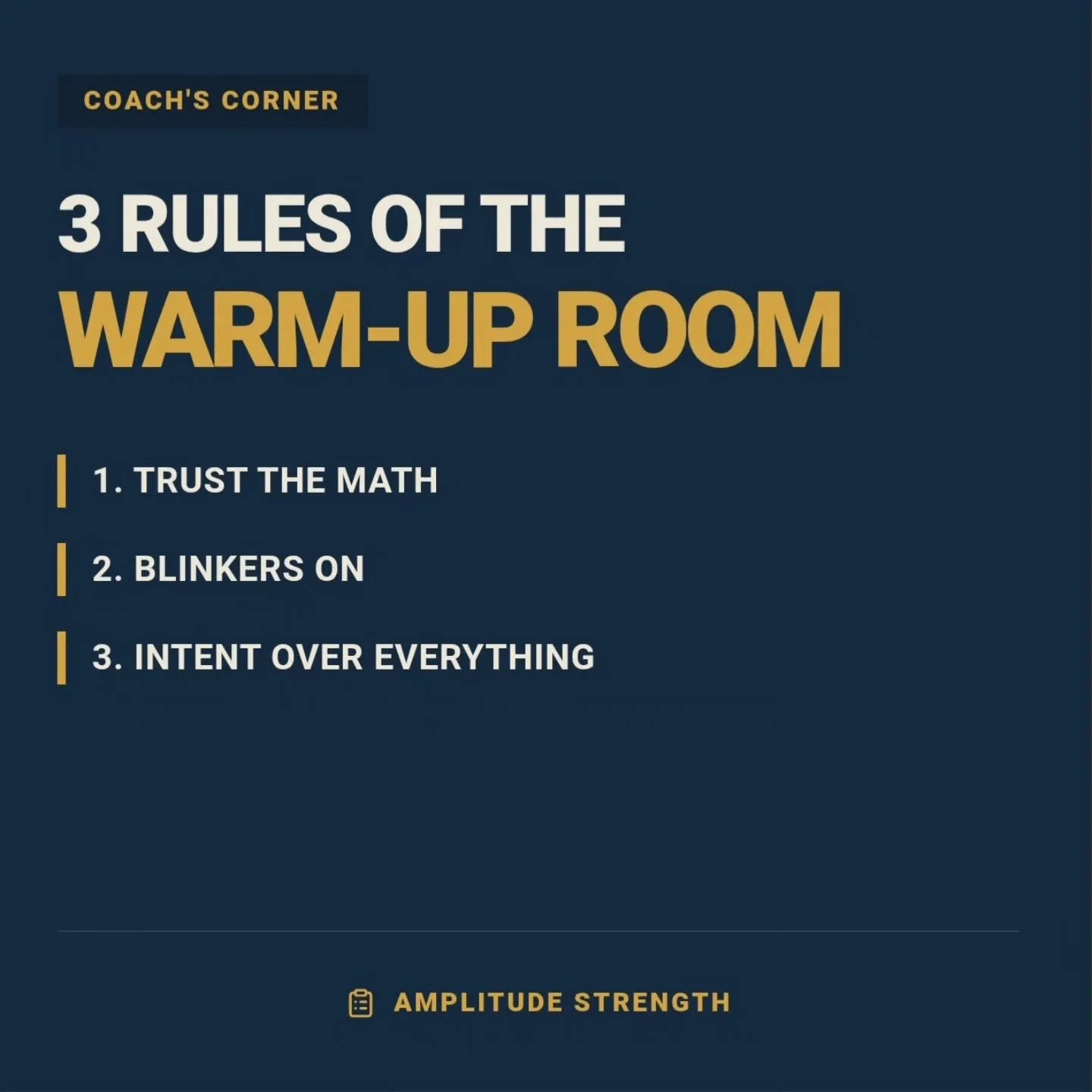 ​Competition week is not the time to invent new routines. When Amplitude athletes step into the back room this weekend, these are the only three rules that matter:

​1️⃣ Trust the math: Your coach handles the numbers, the clock, and the warm-up jumps