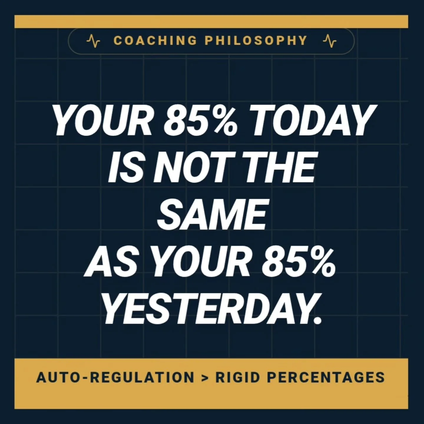 A spreadsheet doesn't know how heavy your warm-ups feel today.

​One of the biggest mistakes athletes make is being a slave to the percentages written on a static PDF. Your 85% on a fresh day feels completely different than your 85% at the tail end o