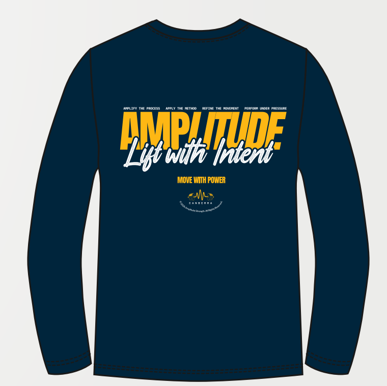 Back view of the blue Amplitude Strength long sleeve training t-shirt.