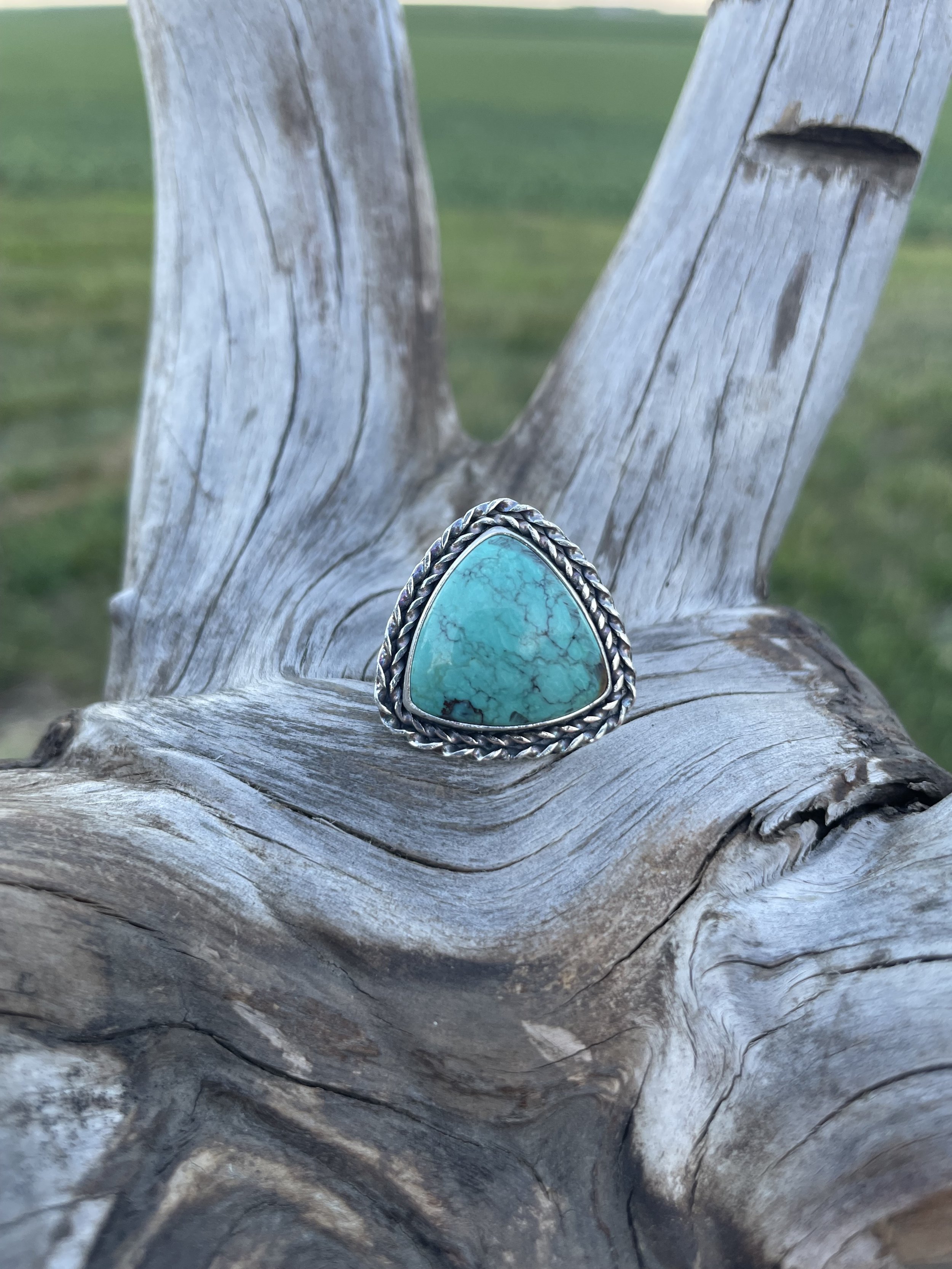 Trillion Turquoise Braided Halo Ring