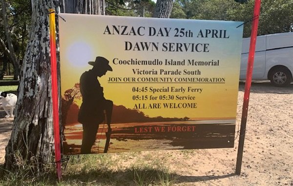 ANZAC Day Dawn Service on Coochemudlo Island is a special event to recognise, honour, and relect with gratitude the courage, sacrifice, and mateship of service personnel from Gallipoli to modern conflicts. 
The ANZAC dawn service is held at the islan