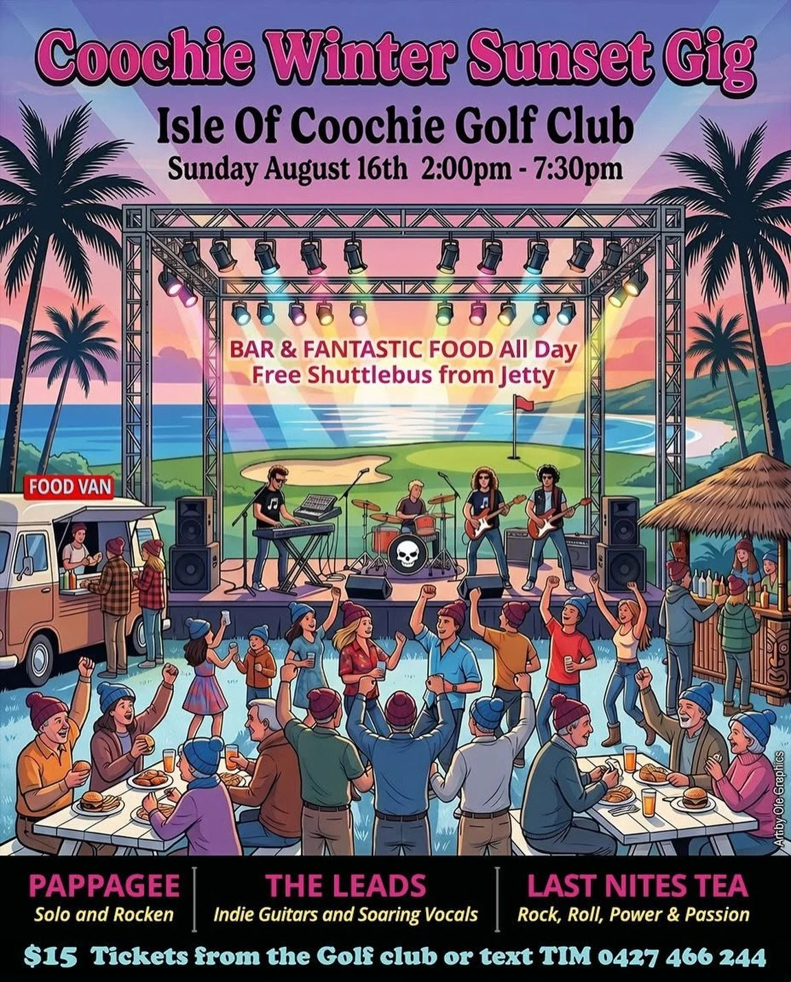 Pop this into your calendar! 
Tim&rsquo;s been busy setting up another live music gig on Coochiemudlo, this one is the Winter Sunset Gig 🌅
Venue: Isle of Coochie Golf Club (outdoor under cover stage, dance floor, seating and tables)
When: Sunday 16 