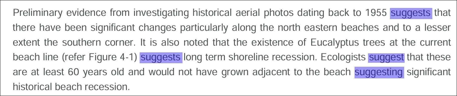 Excerpt from the BMT study with highlighted text noting the numerous reference to 'suggest'