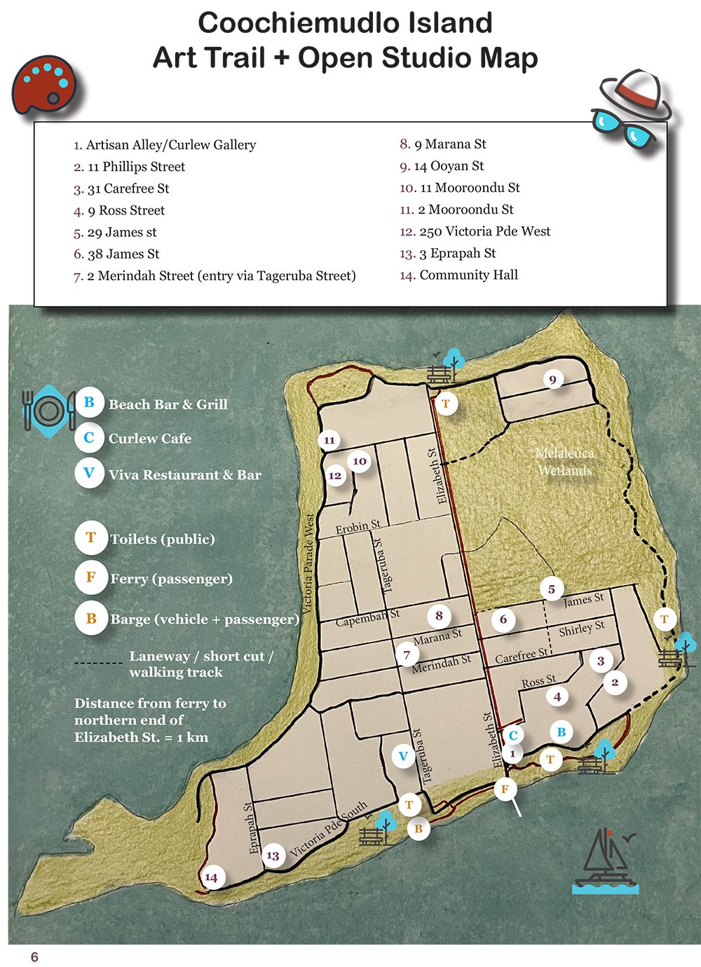 Street map of Coochiemudlo Island indicating the studio and venues to view artists' work at the Art Trail 2026