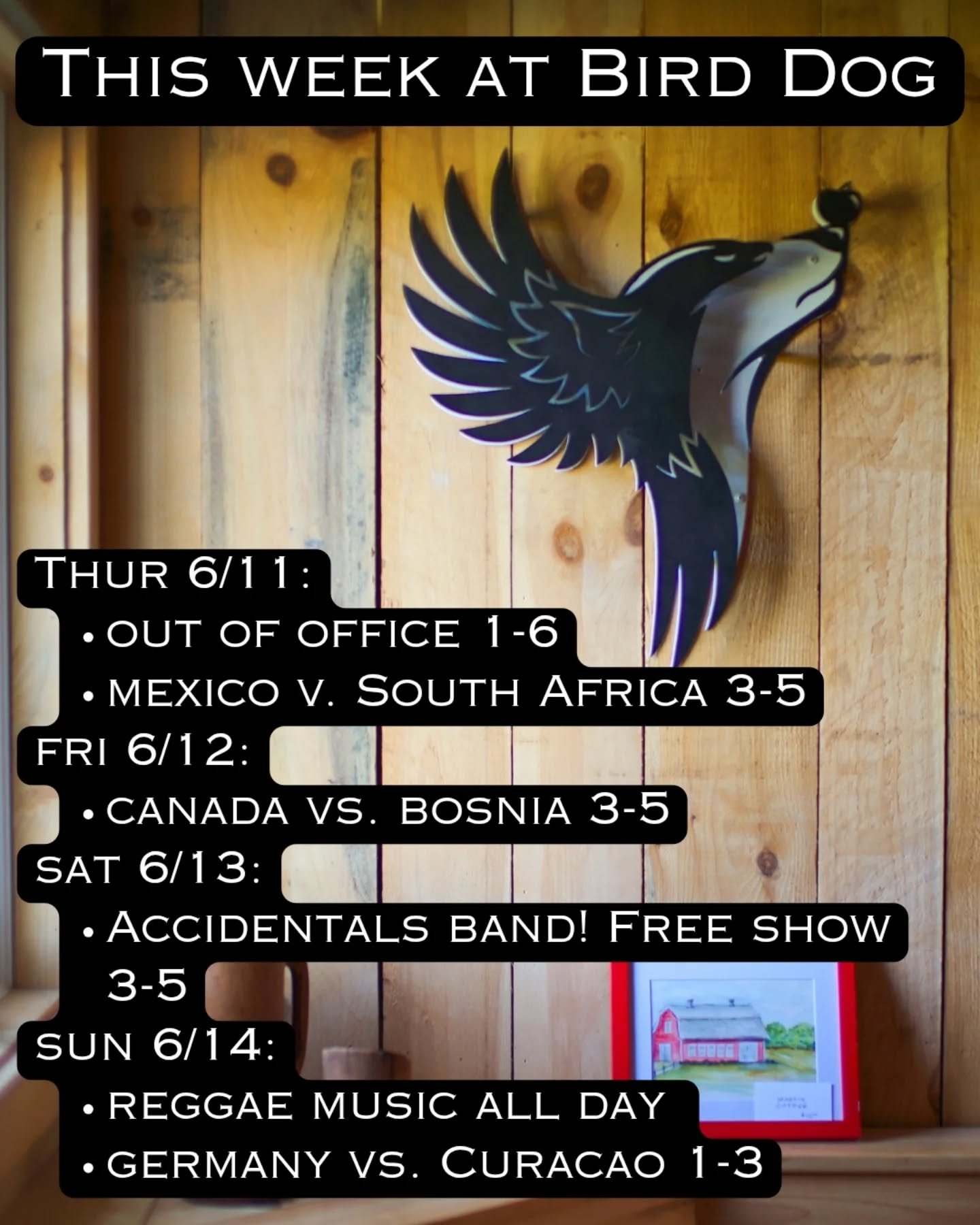 WORLD CUP SOCCER! Opening match Thursday at 3. Come for #outofoffice Thursdays and multi-task with the game. 

Excited for the @theaccidentals_ band to play Saturday. Free show and they'll be outdoors in the lawn weather permitting. Bring a picnic an