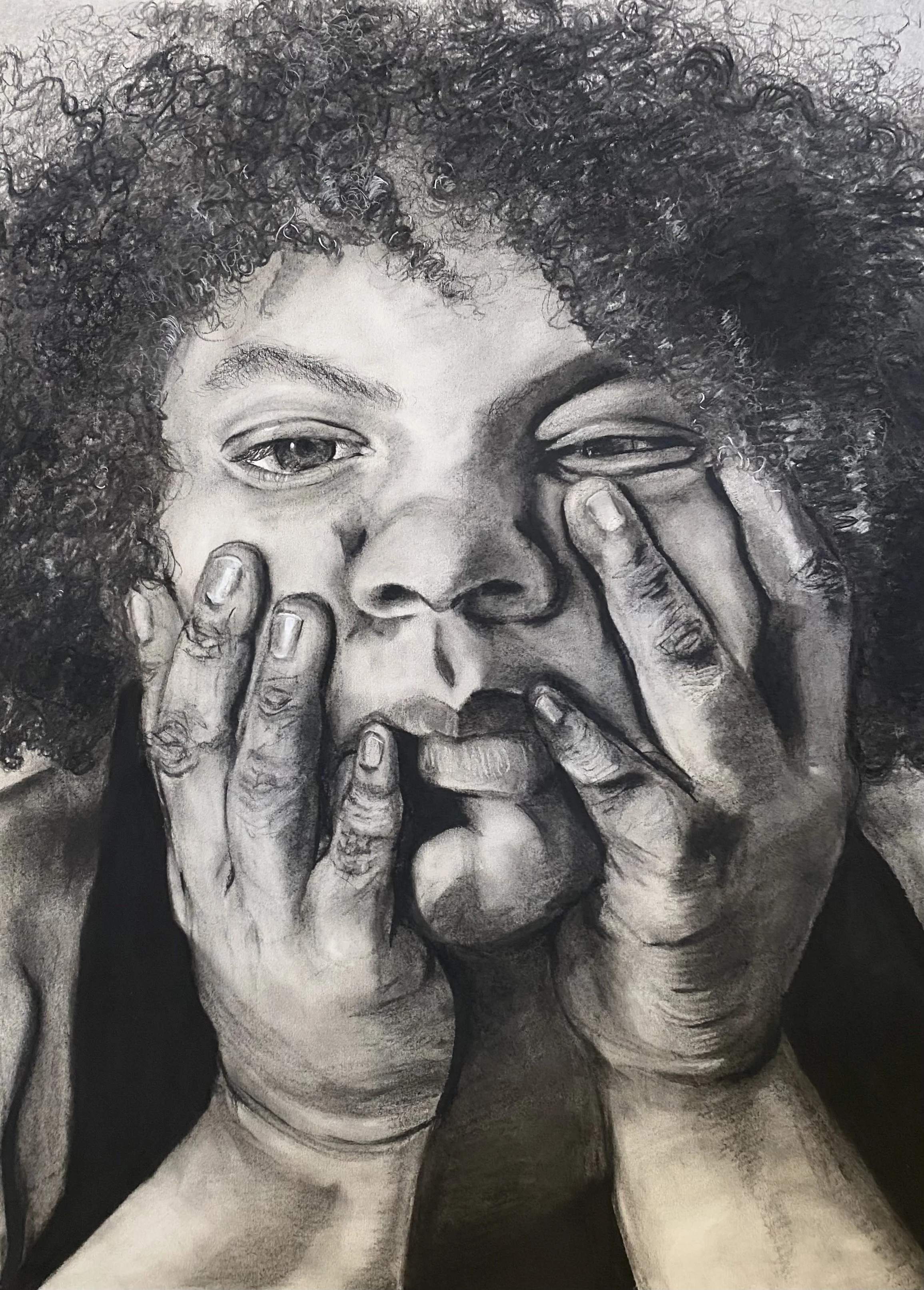 "Self-Portrait" 2021, Charcoal on paper, 22"x30" NFS