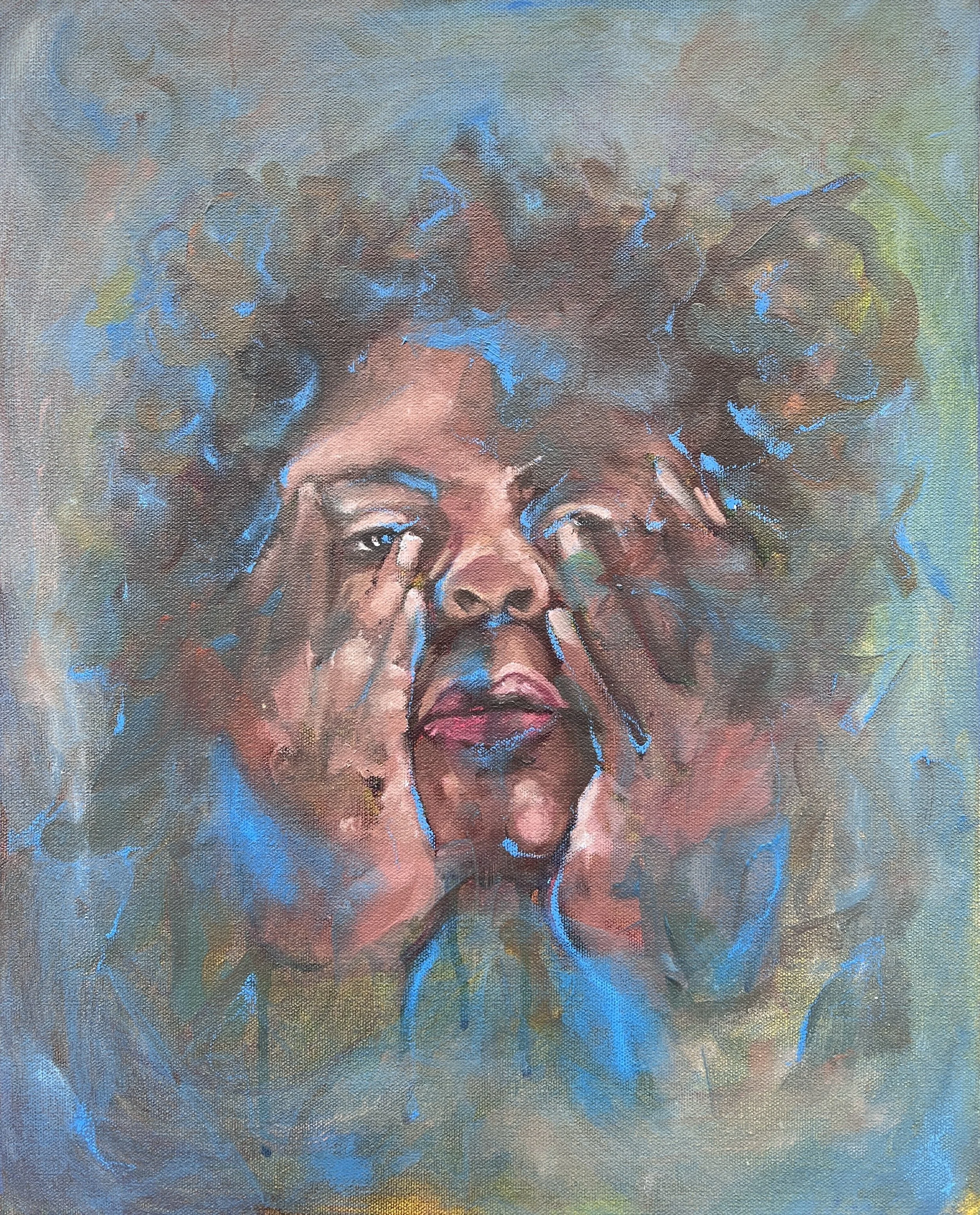 “Let’s just call it a breakthrough” 2023, Oil pastel, acrylic, and oil paint on canvas, 16”x 20” SOLD