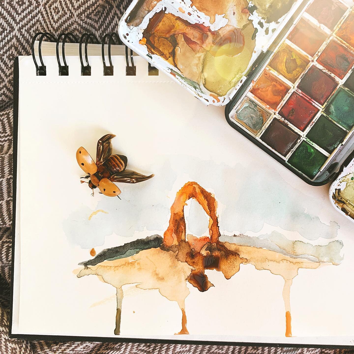 This week&rsquo;s blog post is all about Arches National Park in Moab, Utah! 🏜This watercolor painting of Delicate Arch was inspired by our trip to, and love for, the American Southwest. ❤️🌵😎 Also, check out the photo-bombing beetle! Love his colo