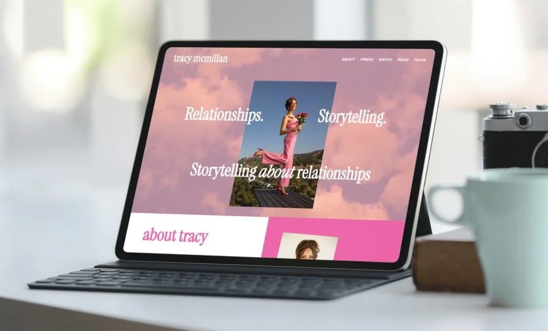 A laptop showing the Tracy McMillan's website