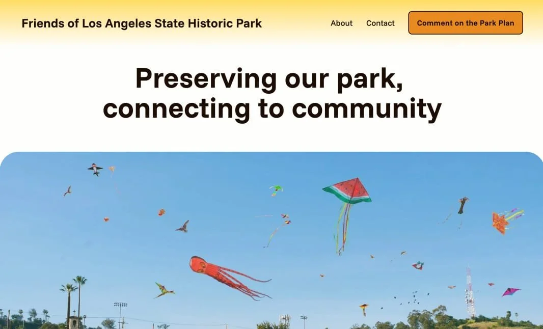 A screenshot of the Friends of the LA State Historic Park website