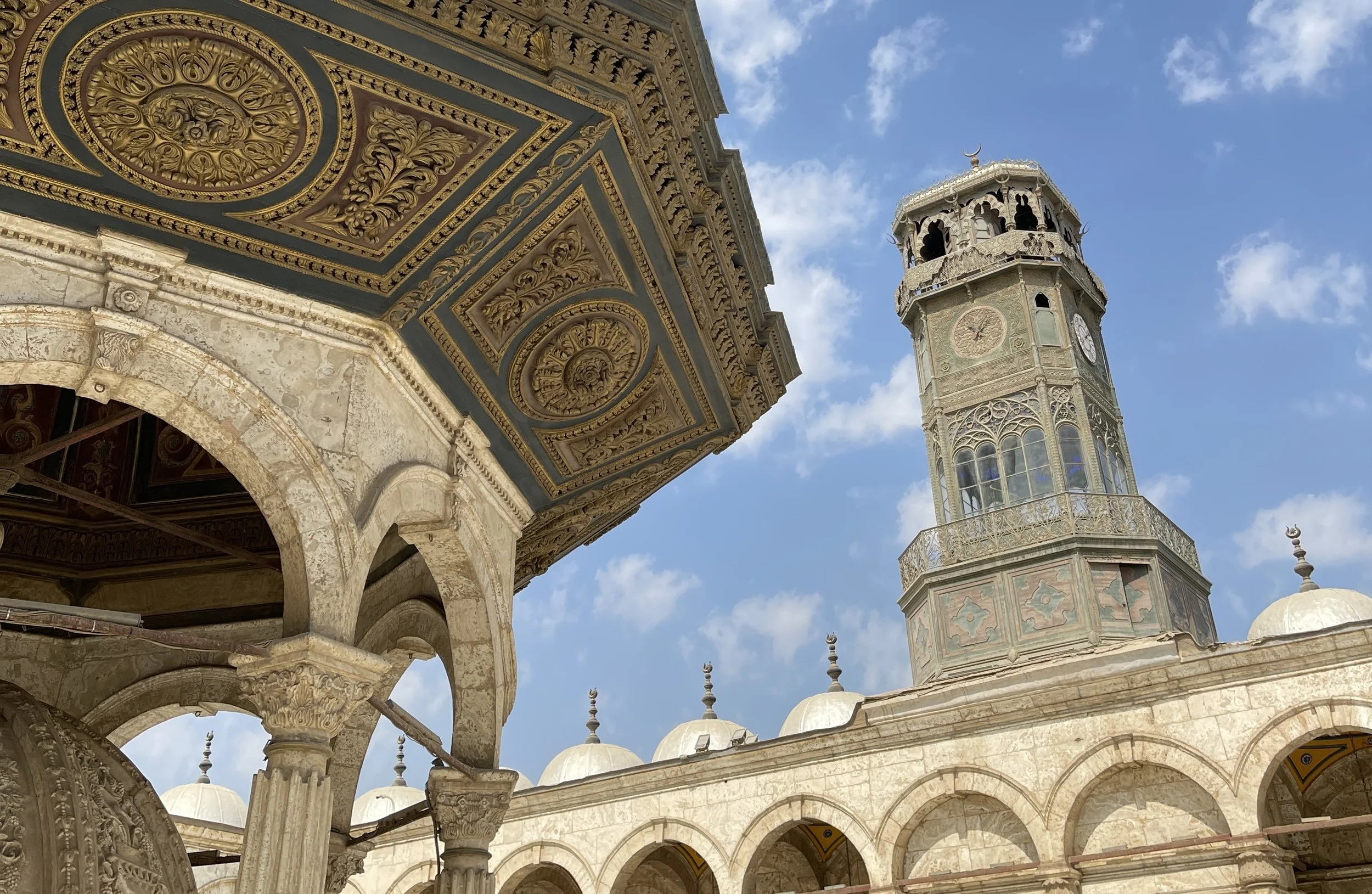 CLOSE UP CITADEL TOWER IN CAIRO WITH BLUE SKY 