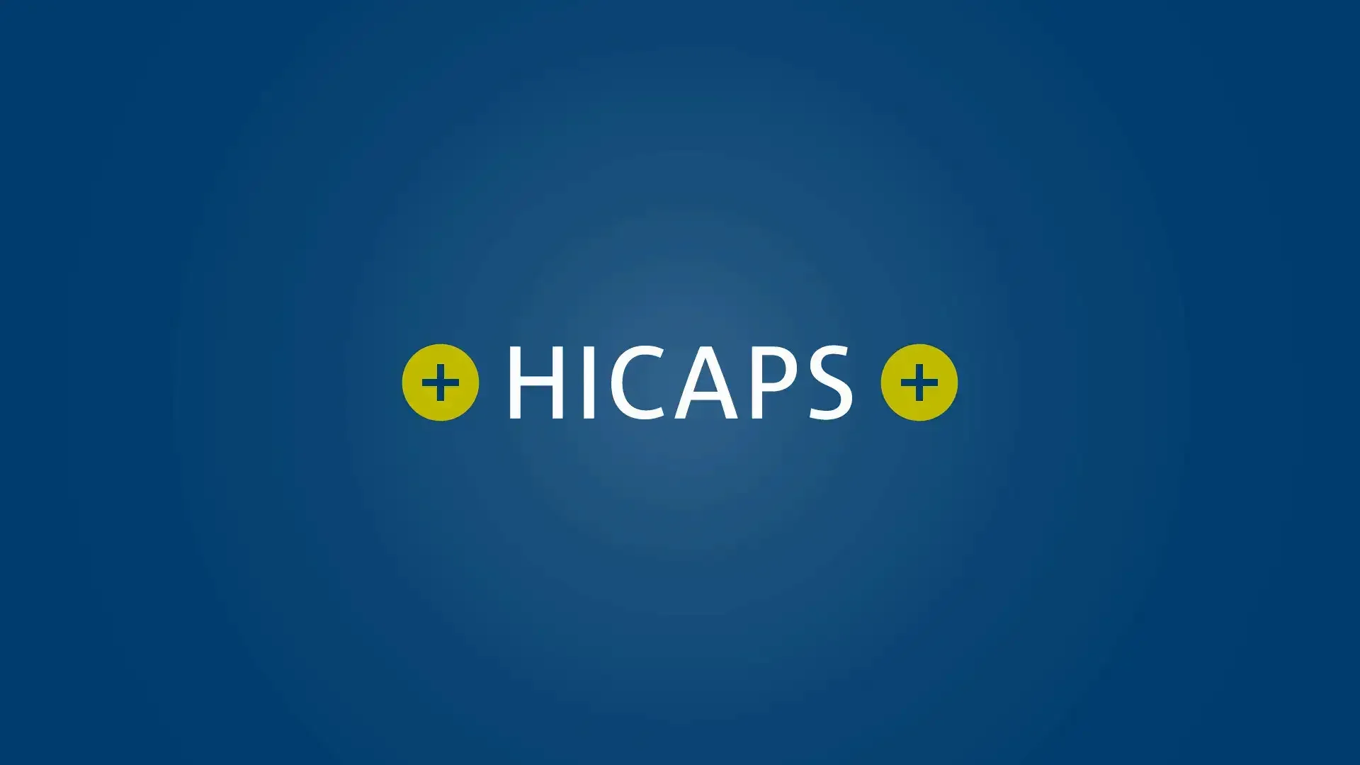 HICAPS logo on a blue background with yellow plus signs.