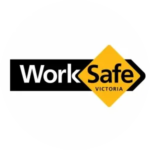 WorkSafe Victoria logo with black background, featuring the words 'Work Safe' and a yellow diamond shape.