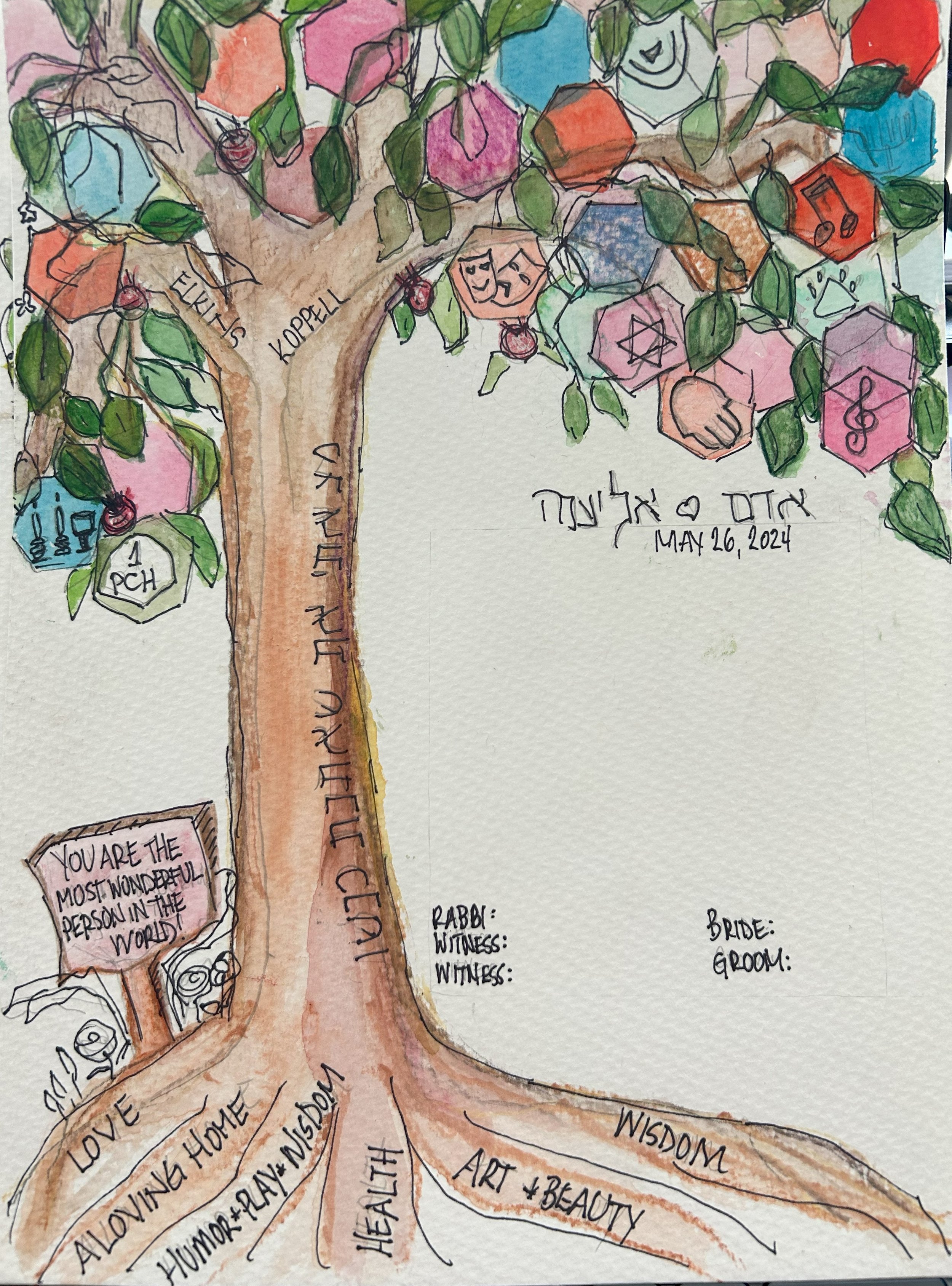 Tree of Life Pentagons Ketubah Concept