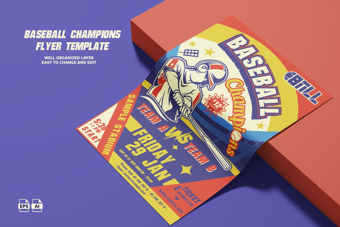 Vintage Baseball Flyer Template for A3 & A4 Prints.